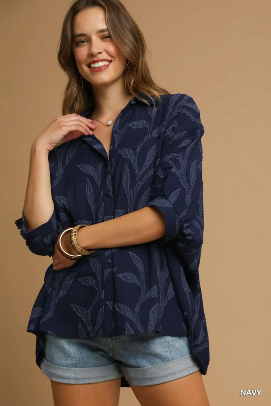 Navy Floral Button Down