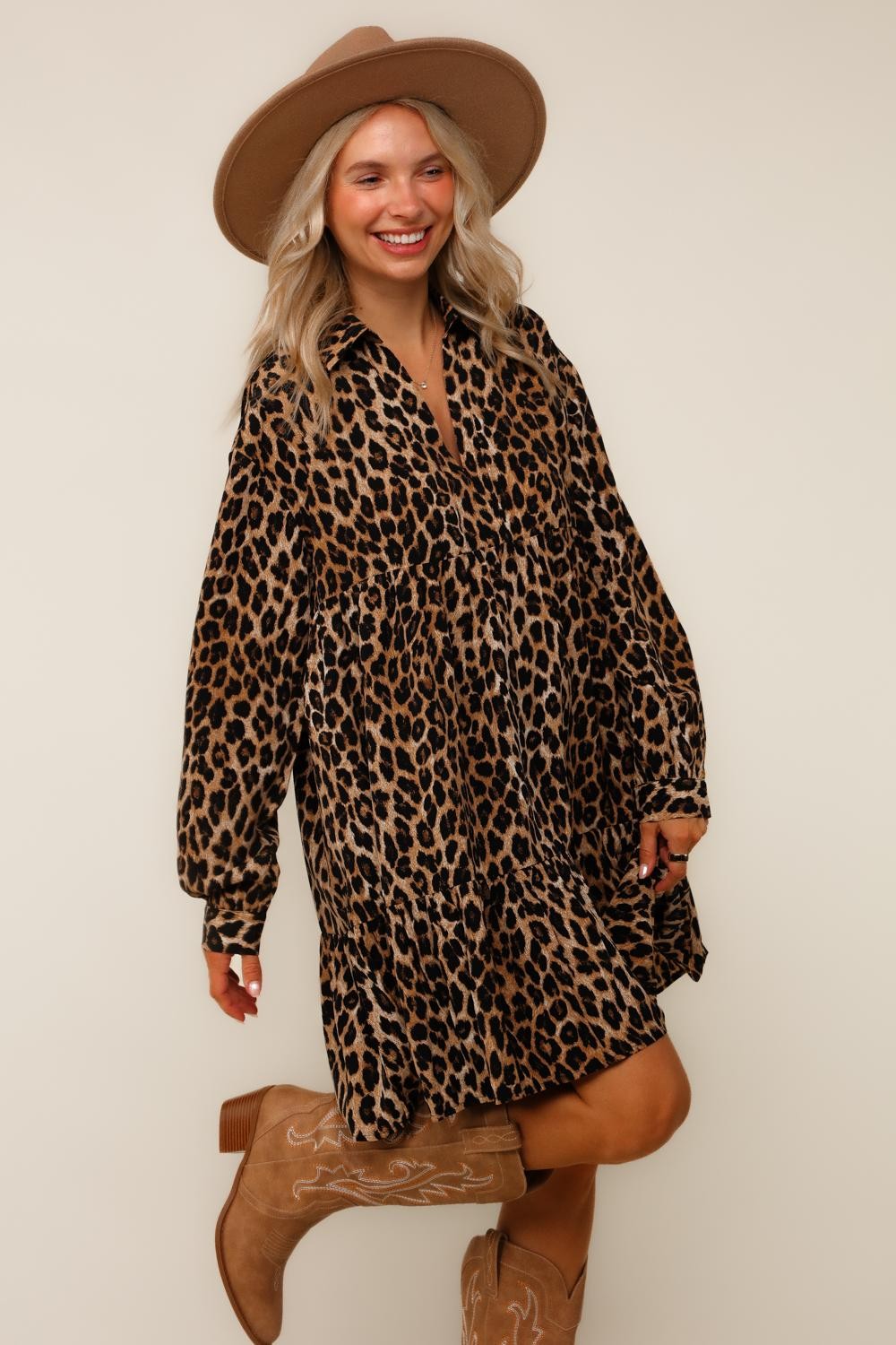 Leopard Print Midi Woven Dress