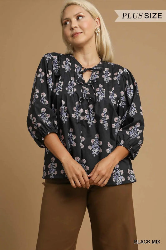 Mix Floral Tie-Neck Blouse