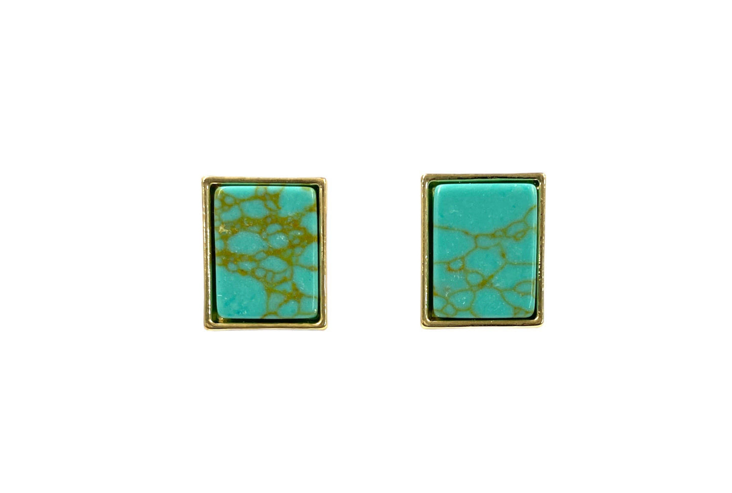Gold Rectangular Turquoise Stud Earrings