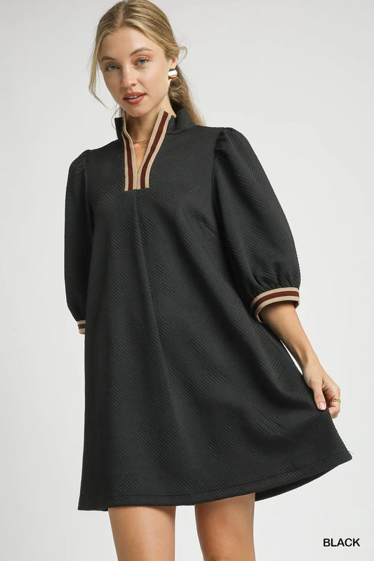 Black High Neck Jacquard Dress