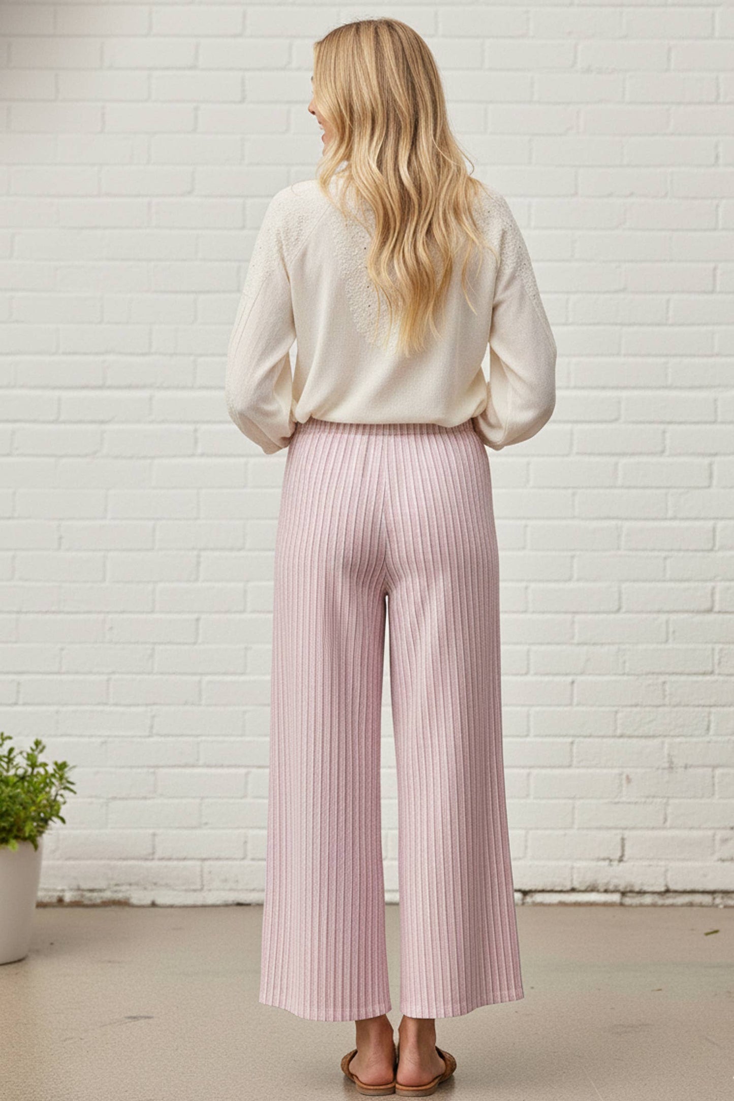 Striped Cotton Wide Leg Pants