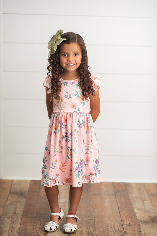 Kids Blush Dainty Floral Claire Spring Easter Flutter Dress