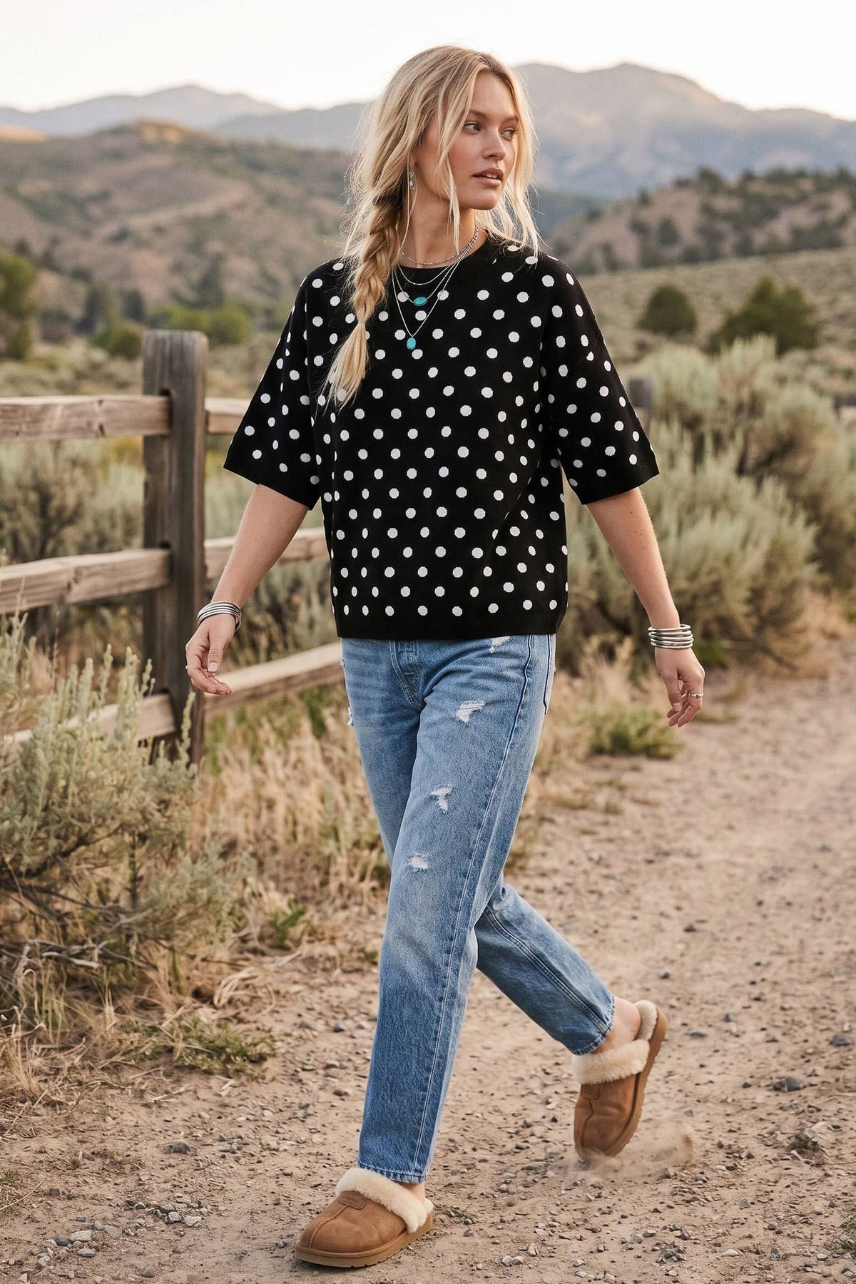 Oversized Polka Dot Sweater Top