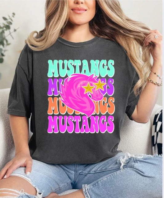 Neon Stacked Mustang Tee