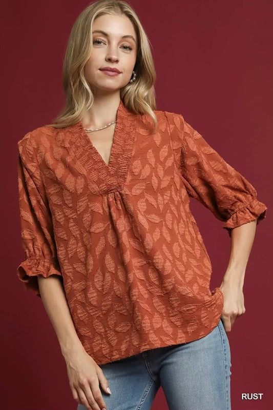 Rust Floral V-Neck