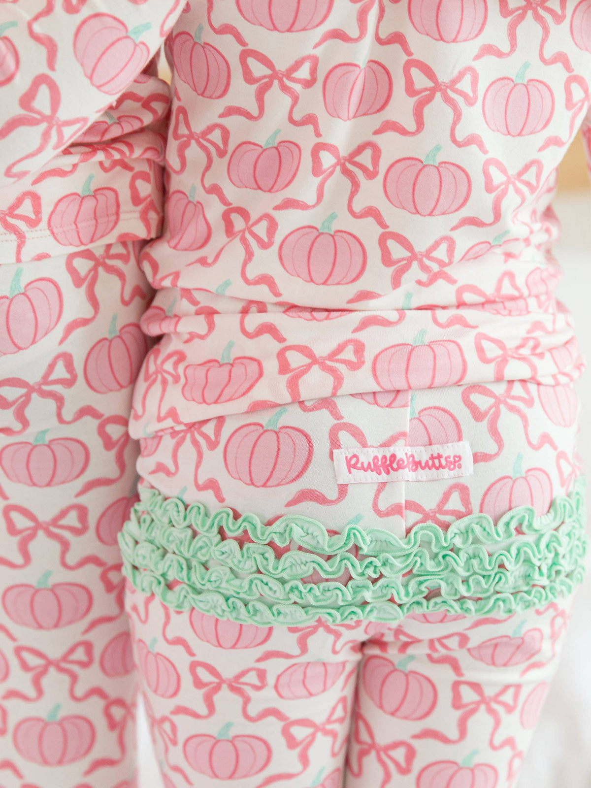 SoftSnooze™ Toddler Girls Bamboo Viscose Pink Fairytale Pumpkins Ruffle Long Sleeve Pajama Set with Signature Rear Ruffles