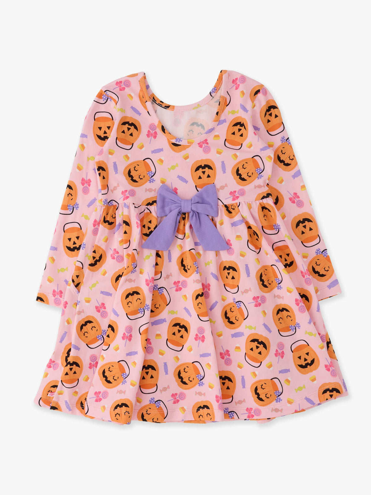 Girls Pumpkin Boo Crew Knit Long Sleeve Twirl Dress