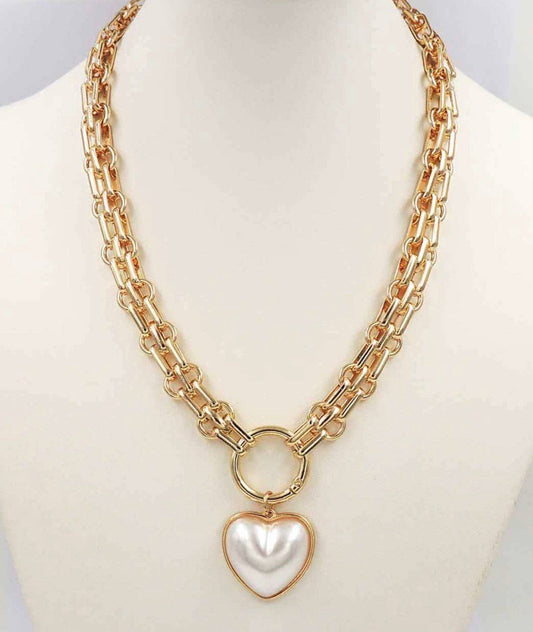 Gold Chain with Freshwater Pearl Heart 16"-18" Necklace
