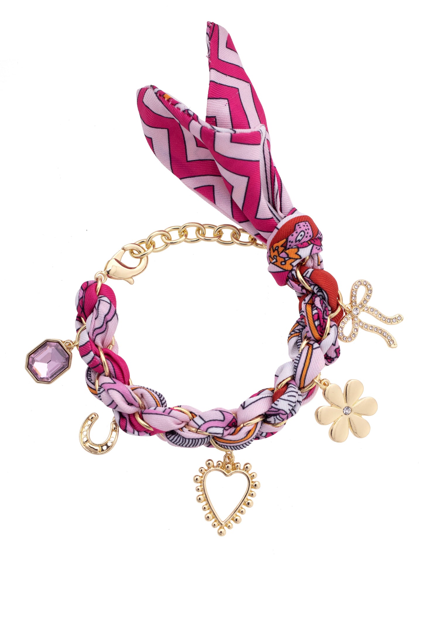 Cassie Pave Bow Scarf Bracelet in Fuchsia/Orange/White