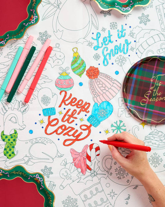 Merry Christmas Coloring Paper Tablecloth  diy kids party 9'