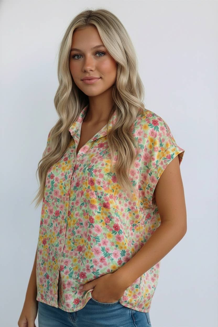 Floral Yellow Button Down Shirt