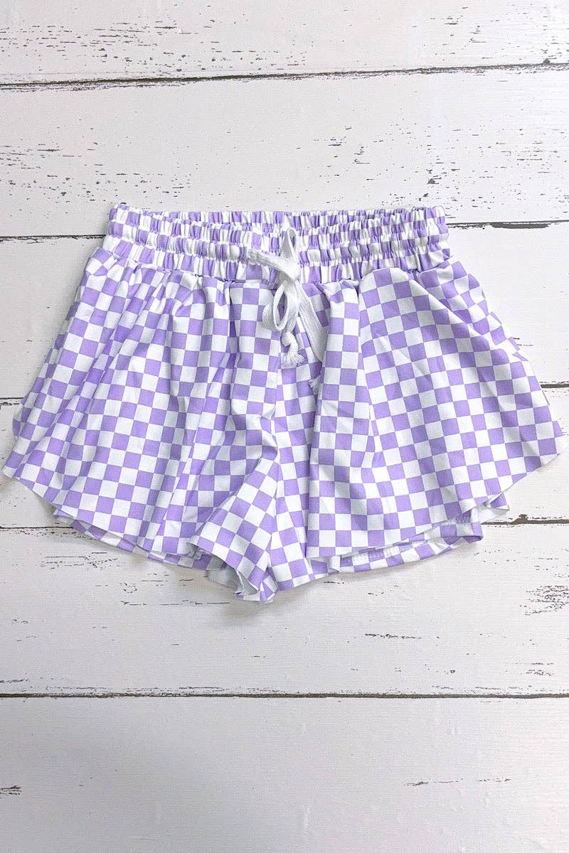 Purple Checker Hi-performance shorts