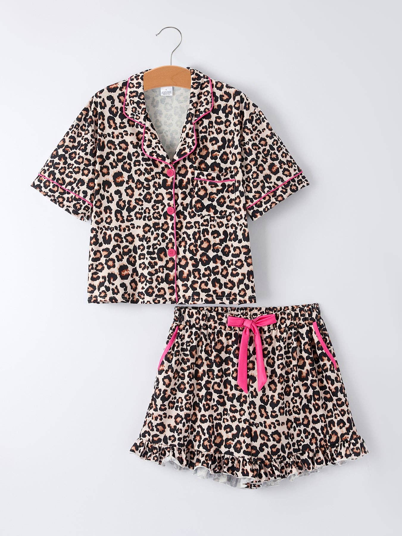 Kids Leopard Print Ruffle Pajama Set