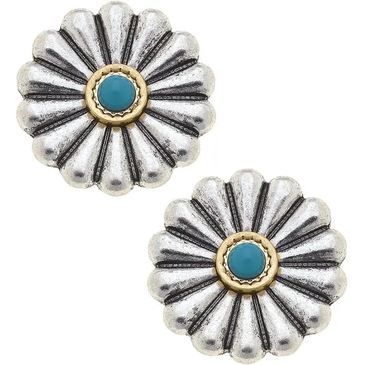 Monica Cocho Stud Earrings in Two Tone & Turquoise