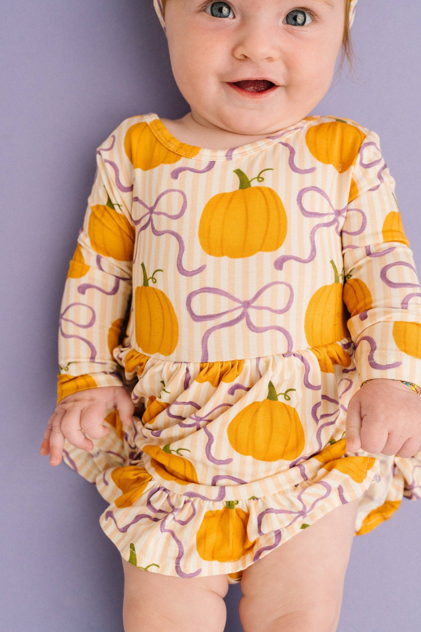 Pumpkin & Bows Long Sleeve Bodysuit Bamboo Dress