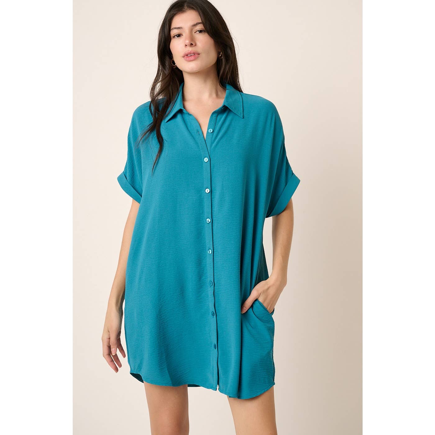 AIRFLOW DOLMAN SHORT SLEEVE MINI SHIRT DRESS
