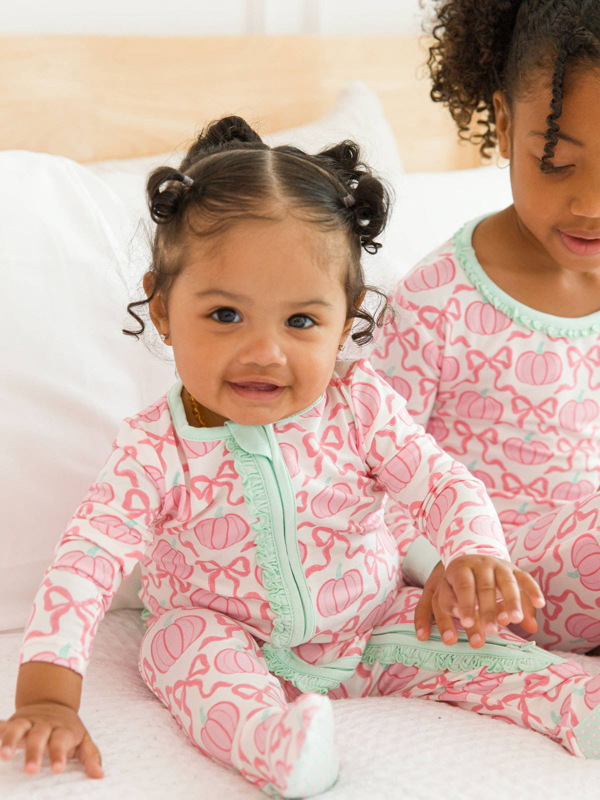 SoftSnooze™ Baby Girls Bamboo Viscose Pink Fairytale Pumpkins Footed Ruffle One Piece Pajama