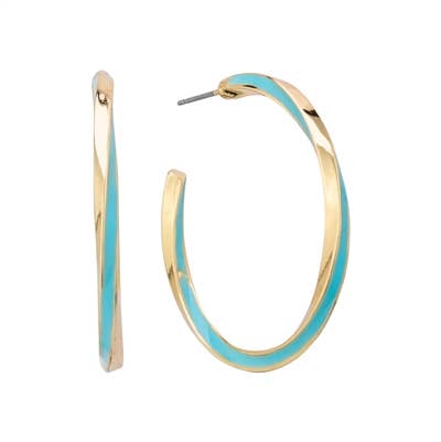 Blue and Gold Twisted 1.5" Hoop Earring