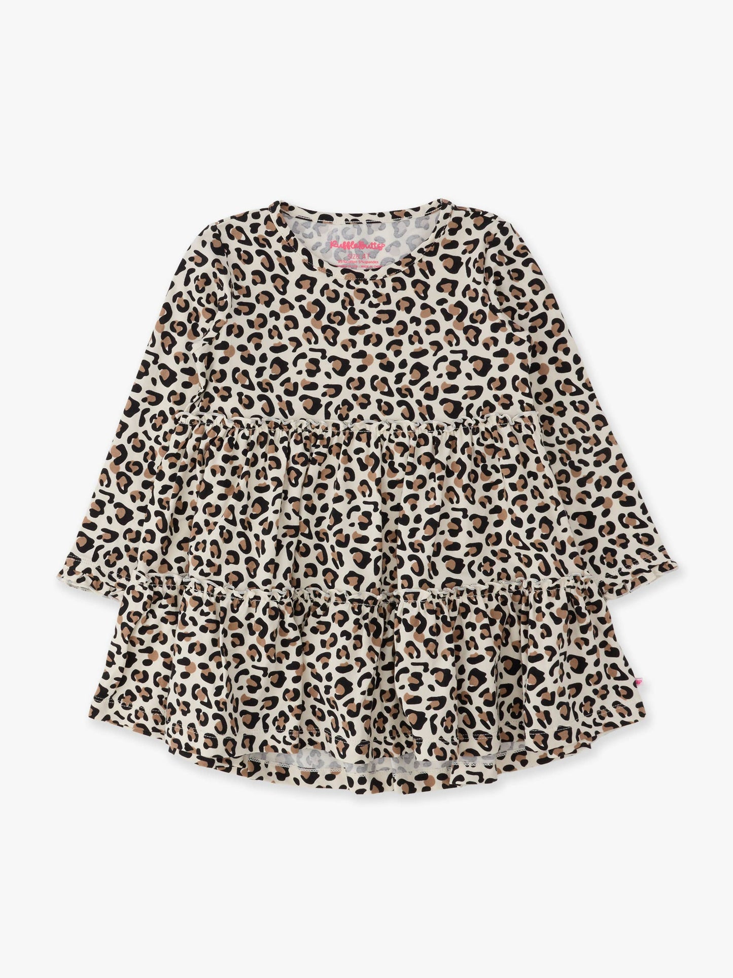 Girls Classic Leopard Knit Ruffle Tiered Tunic Top