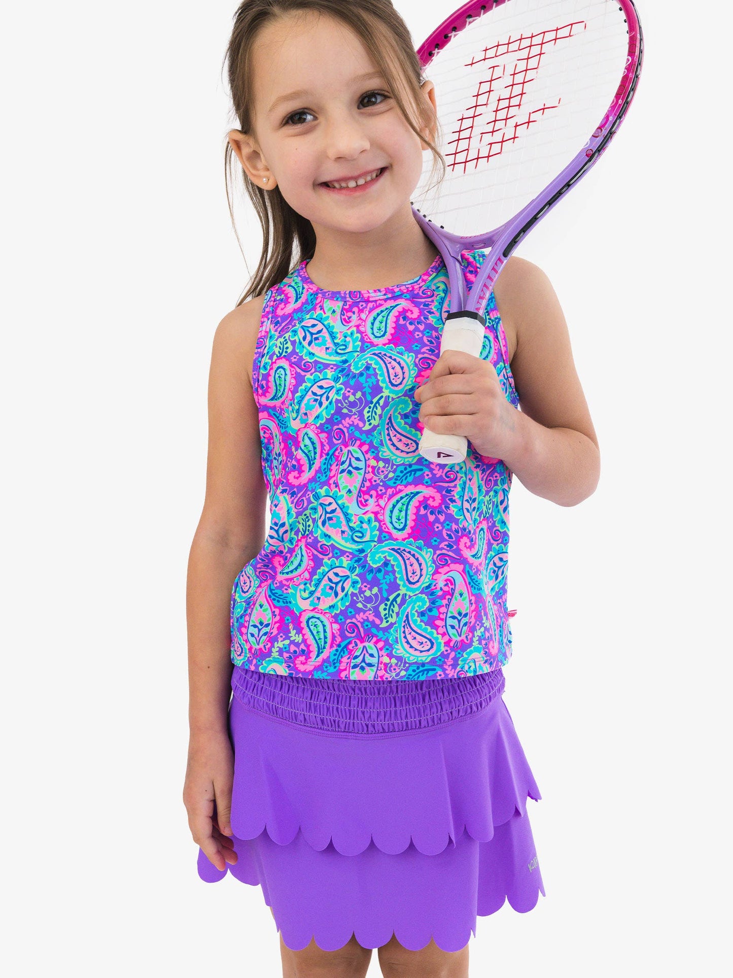 Girls Neon Purple Active Tiered Flare Skort