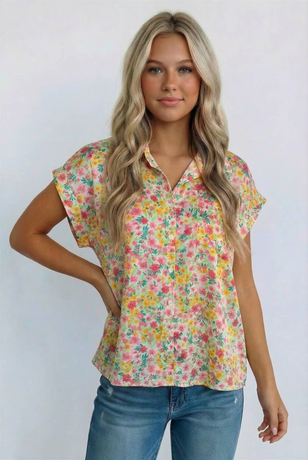 Floral Yellow Button Down Shirt