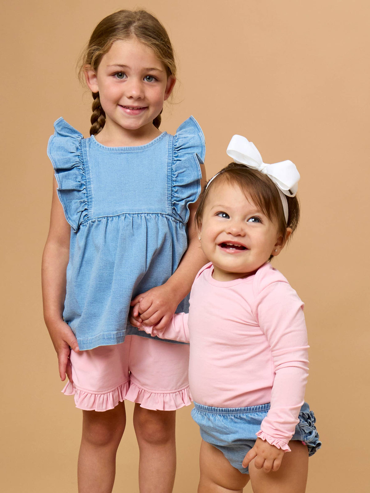 Girls Light Wash Stretch Denim Sleeveless Ruffle Top
