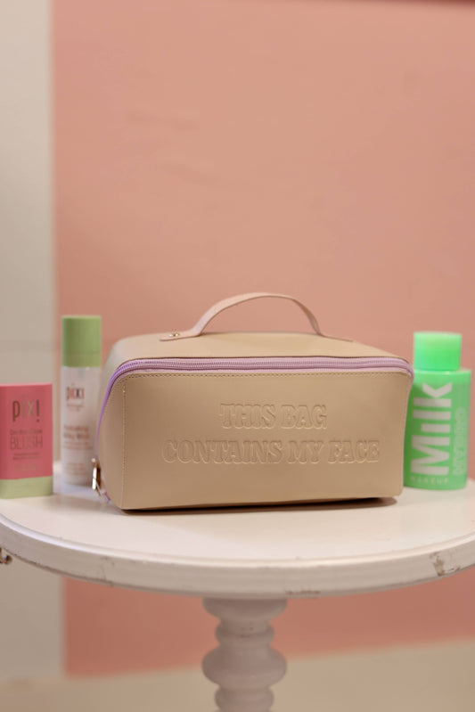 Hold All Make Up Bag-This Bag Contains My Face(Tan/Lavender)