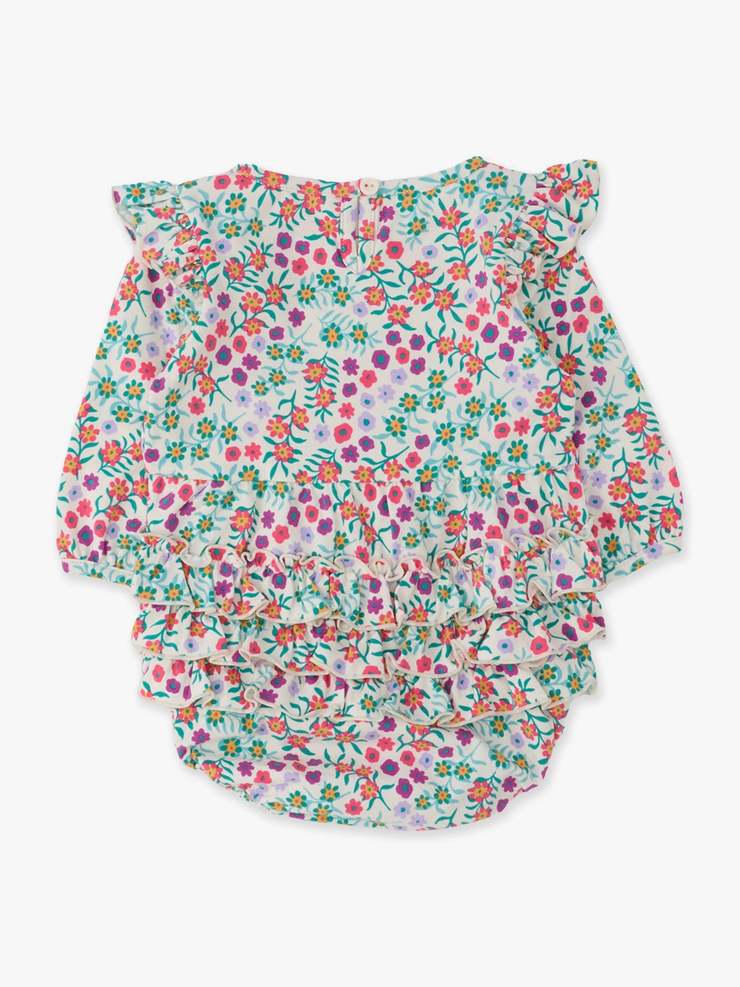 Baby Girls Wildflower Meadow Knit Long Sleeve Flutter Bubble Romper