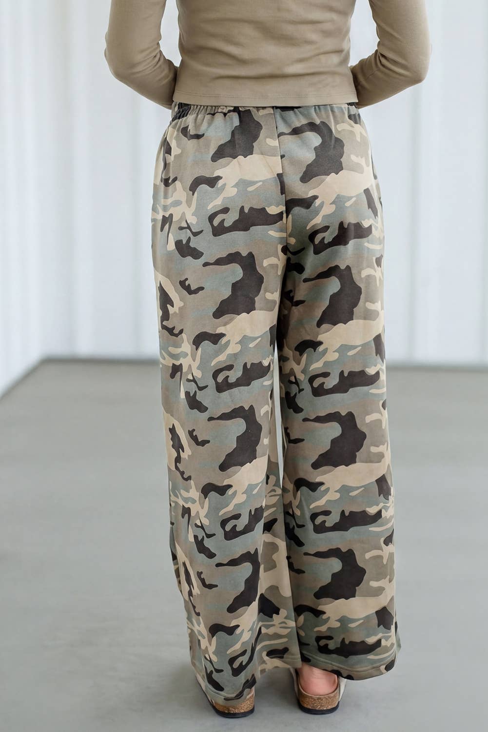 Camouflage Drawstring Wide Leg Casual Pants