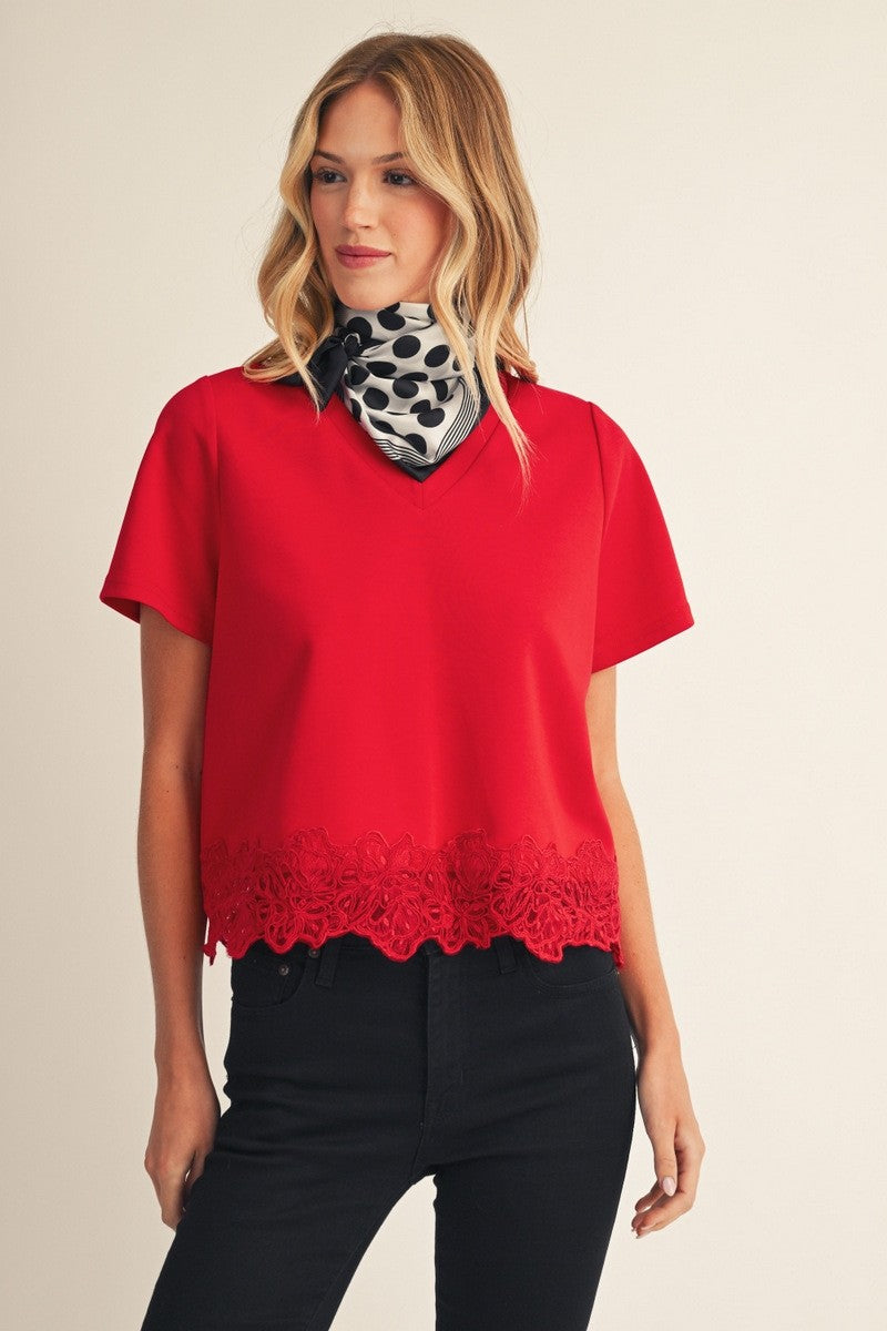 Lace Patch Hem Detail Solid Top