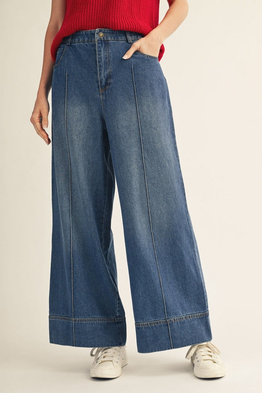Wide Leg Washed Denim Pants