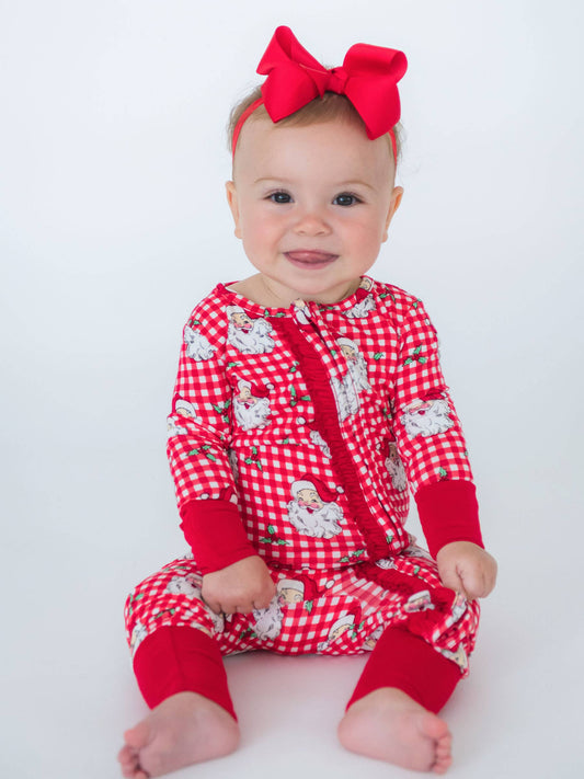 SoftSnooze™ Baby Girls Bamboo Viscose Red Dear Santa  Footie Pajama