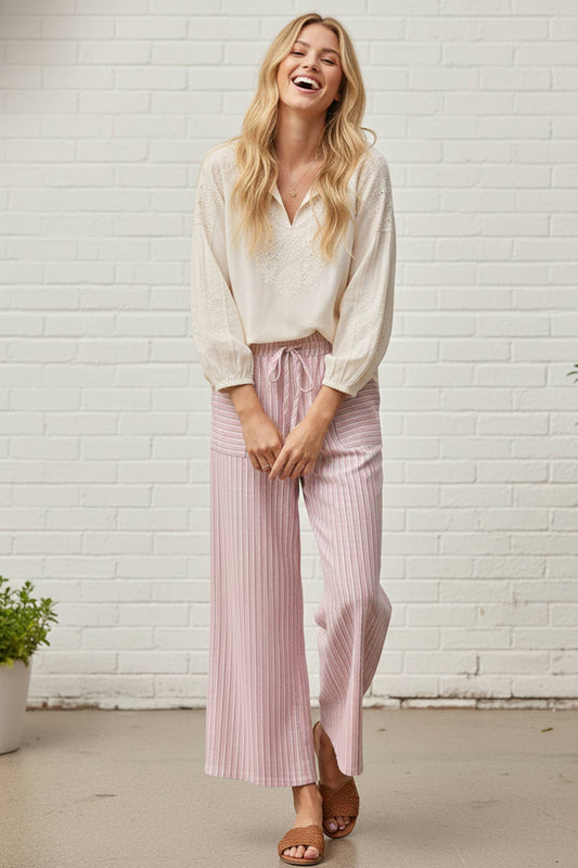 Striped Cotton Wide Leg Pants