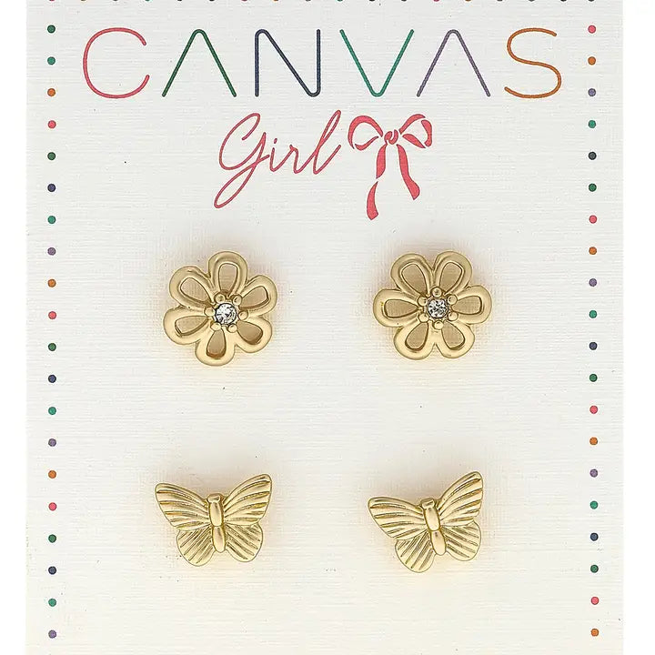 Cleo Open Flower & Butterfly Children's Stud Earrings