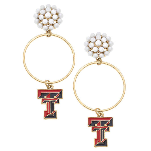 Texas Tech Red Raiders Pearl Cluster Enamel Hoop Earrings