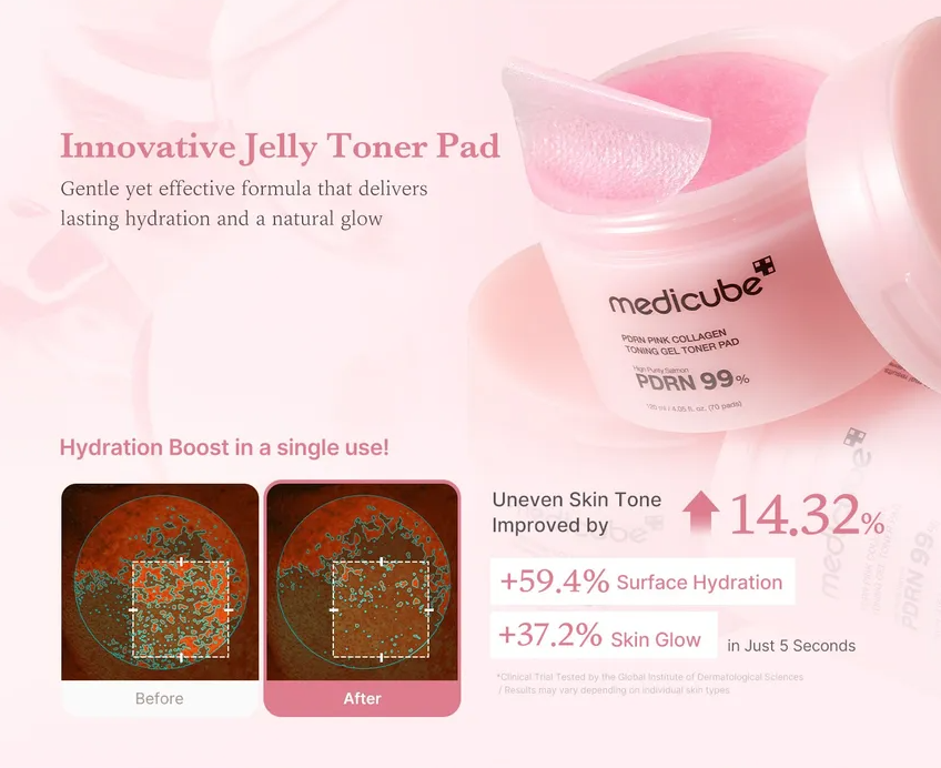 MEDICUBE PDRN Pink Collagen Toning Gel Toner Pad