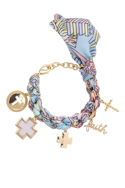 Louisa Beaded Cross Scarf Bracelet in Pastel Multi