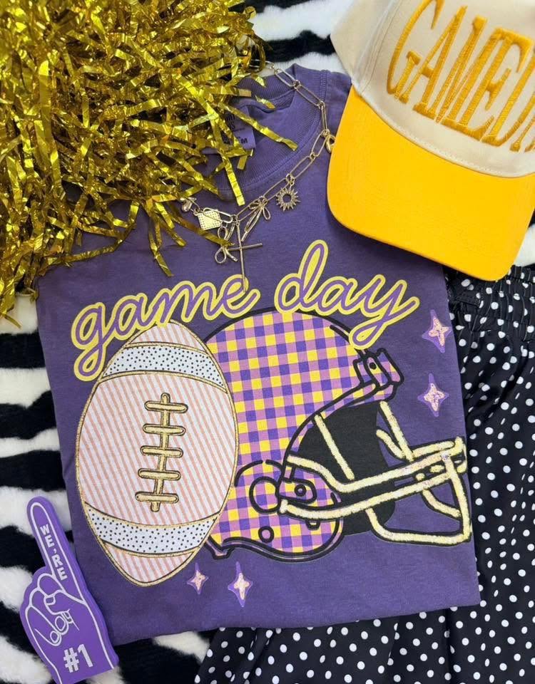 Game Day Purple Gingham Helmet Tee💜