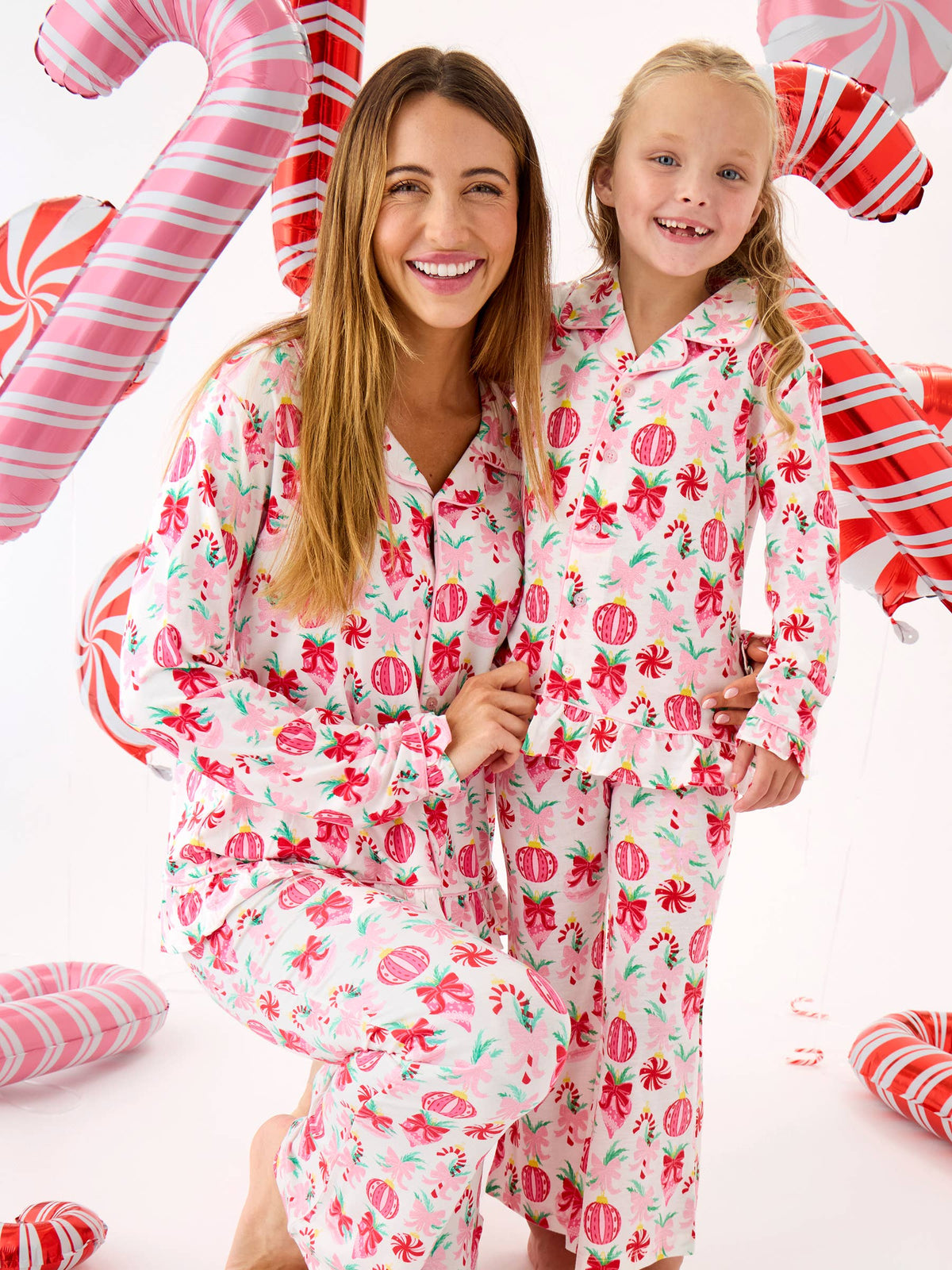 SoftSnooze™ Baby Girls Bamboo Viscose Holly Christmas Ornament Bows Convertible Ruffle One Piece Footie Pajama