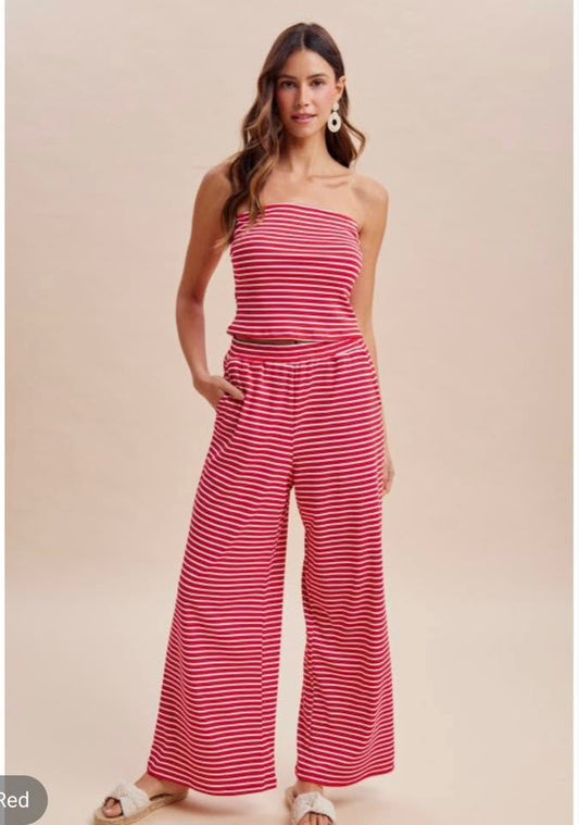 Red Stripe Tube Top Set