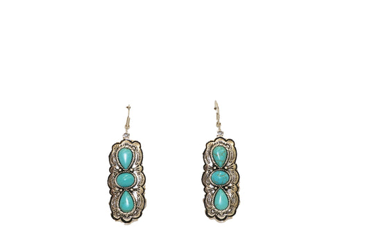 3" Burnished Silver Elongated 3 Stone Earring on Fishhook