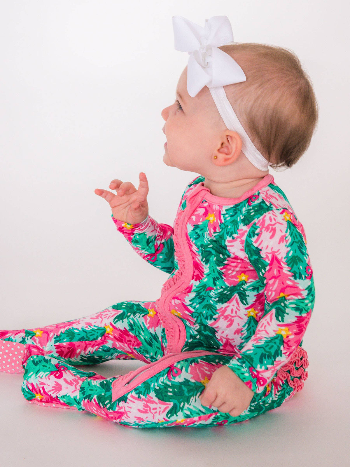 SoftSnooze™ Baby Girls Bamboo Viscose Pink Jolly Grove Footed Ruffle One Piece Pajama