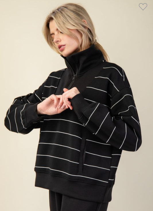 Black/White Stripe Scuba Quarter Zip