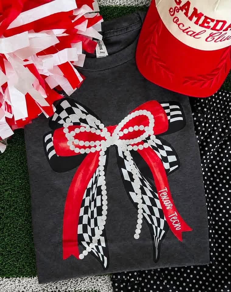 TEXAS TECH PEARL CHECKERED BOW TEE