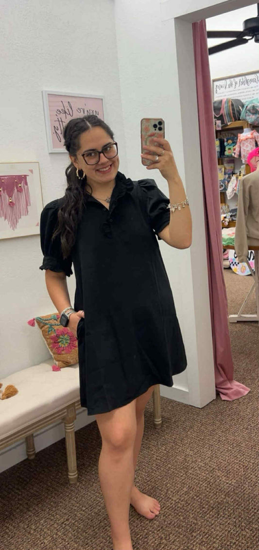 Black Ruffle Collar Dress