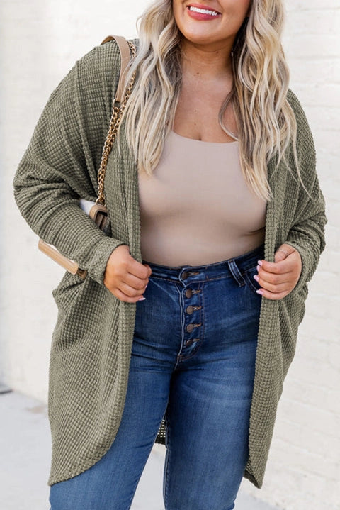 Plus Size Waffle Knit Open Front Cardigan