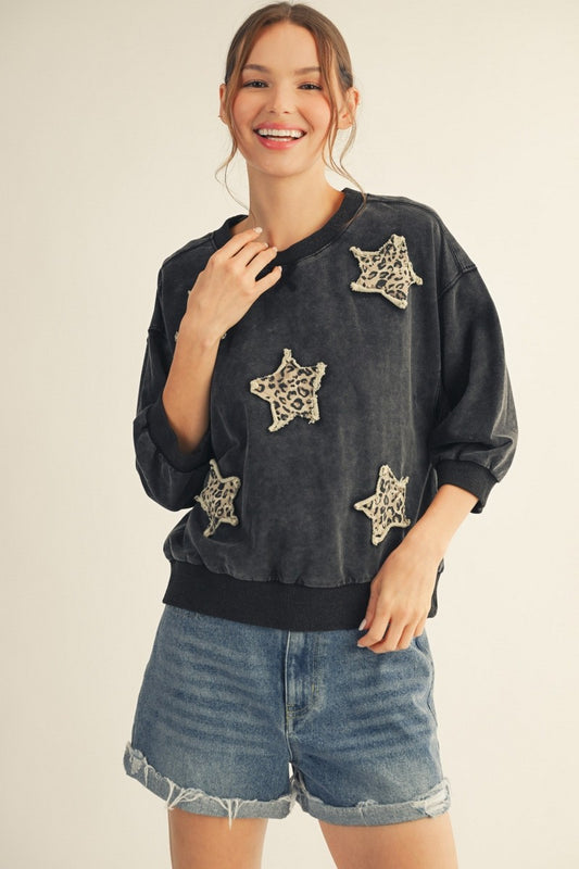Leopard Star Patched Washed Top