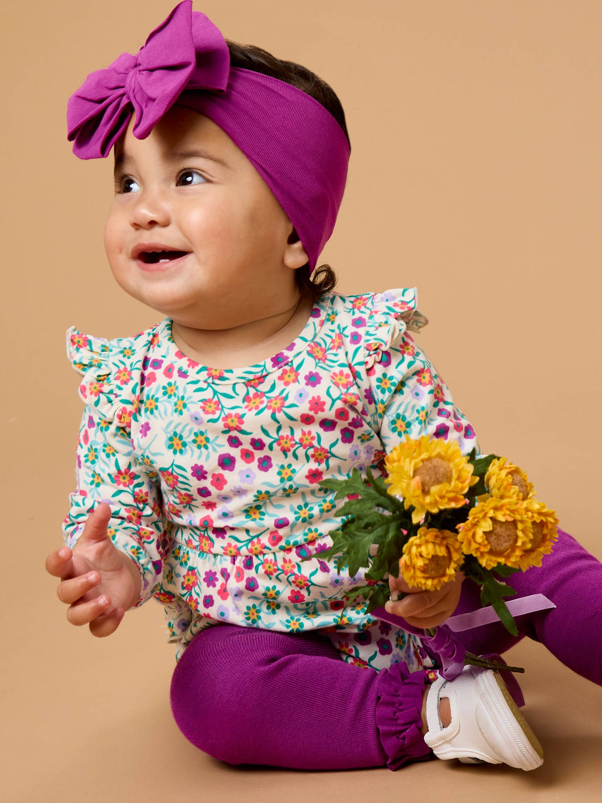 Baby Girls Wildflower Meadow Knit Long Sleeve Flutter Bubble Romper
