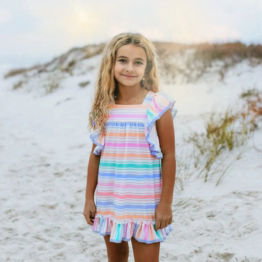 Kids Bright Pink Double Ruffle Flutter Sleeve Spring Shirt